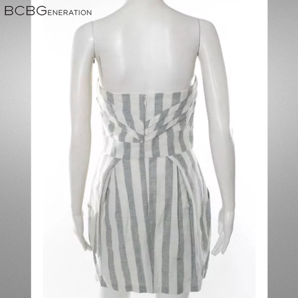 BCBGENERATION Chic Gray/Wht Stripe Strapless Dress - Picture 3 of 5